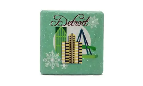 Detroit Winter Illustration Porcelain Tile Coaster 1