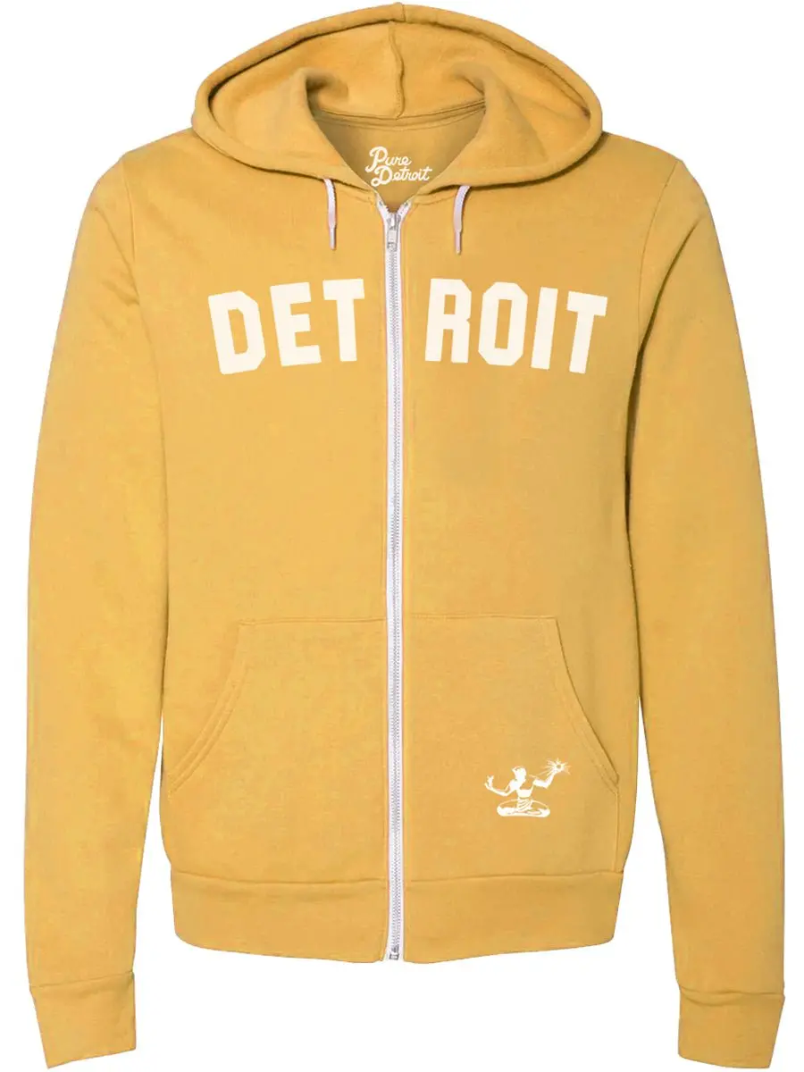 Detroit Classic Premium Cozy Fleece Zip Hoodie / Heather Mustard + White / Unisex 1