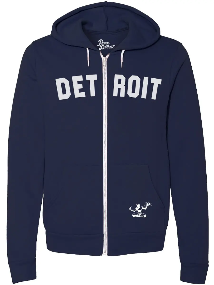 Detroit Classic Premium Cozy Fleece Zip Hoodie / Navy + White / Unisex 1
