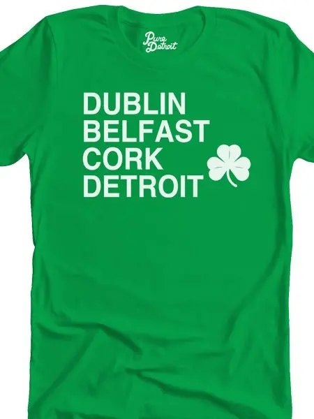 Dublin Belfast Cork Detroit Unisex T-Shirt - White / Irish Green 1