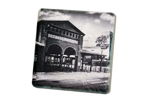 Eastern Market Shed Black & White Porcelain Tile Coaster 1