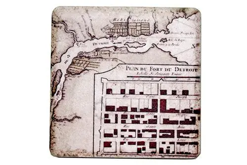 Vintage Fort Detroit Map Porcelain Tile Coaster 1