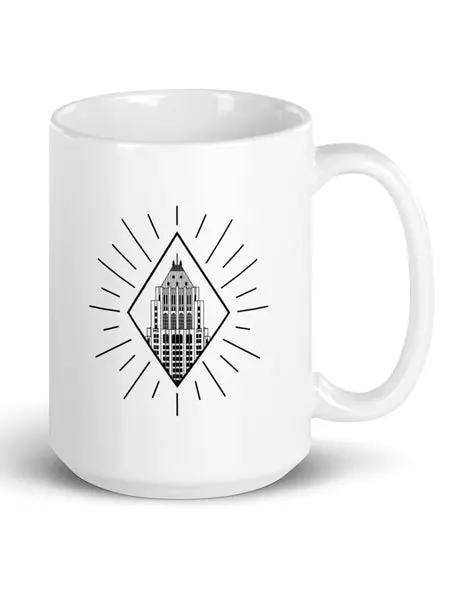 Fisher Building Detroit Rays 16 Oz Coffee Mug - Black And White 1