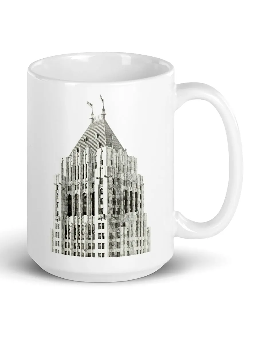 Fisher Building Detroit Ceramic Coffee Mug 15 Oz - White / Black 1