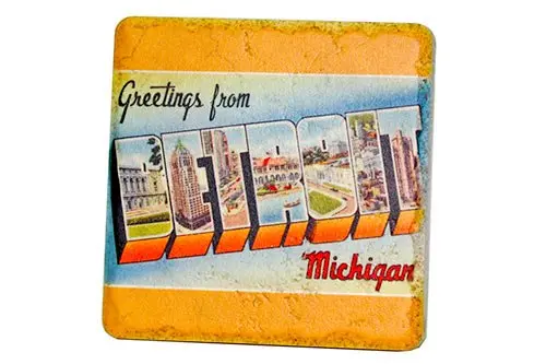 Vintage Greetings From Detroit Porcelain Tile Coaster 1