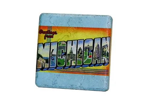 Greetings From Michigan Porcelain Tile Coaster 1