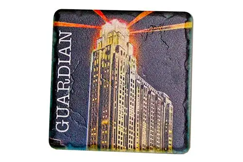 Vintage Guardian Building At Night Porcelain Tile Coaster 1