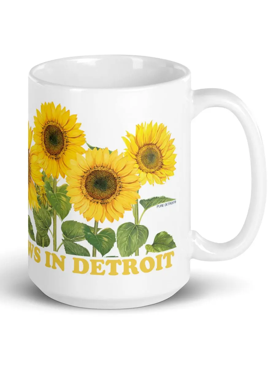 Goodness Grows In Detroit Ceramic Coffee Mug 15 Oz - White / Yellows / Greens 1