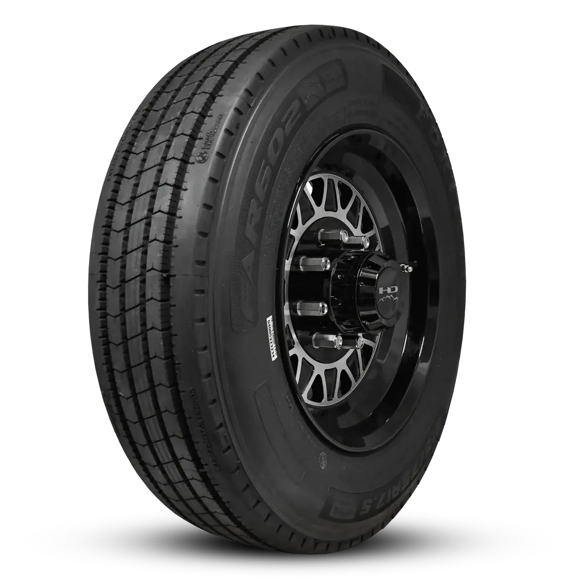 215/75R17.5 16-Ply Trailer Tire On 17.5" 8-6.5 Lug Centric Gloss Black Machined Face Hdt Forged Wheel 1