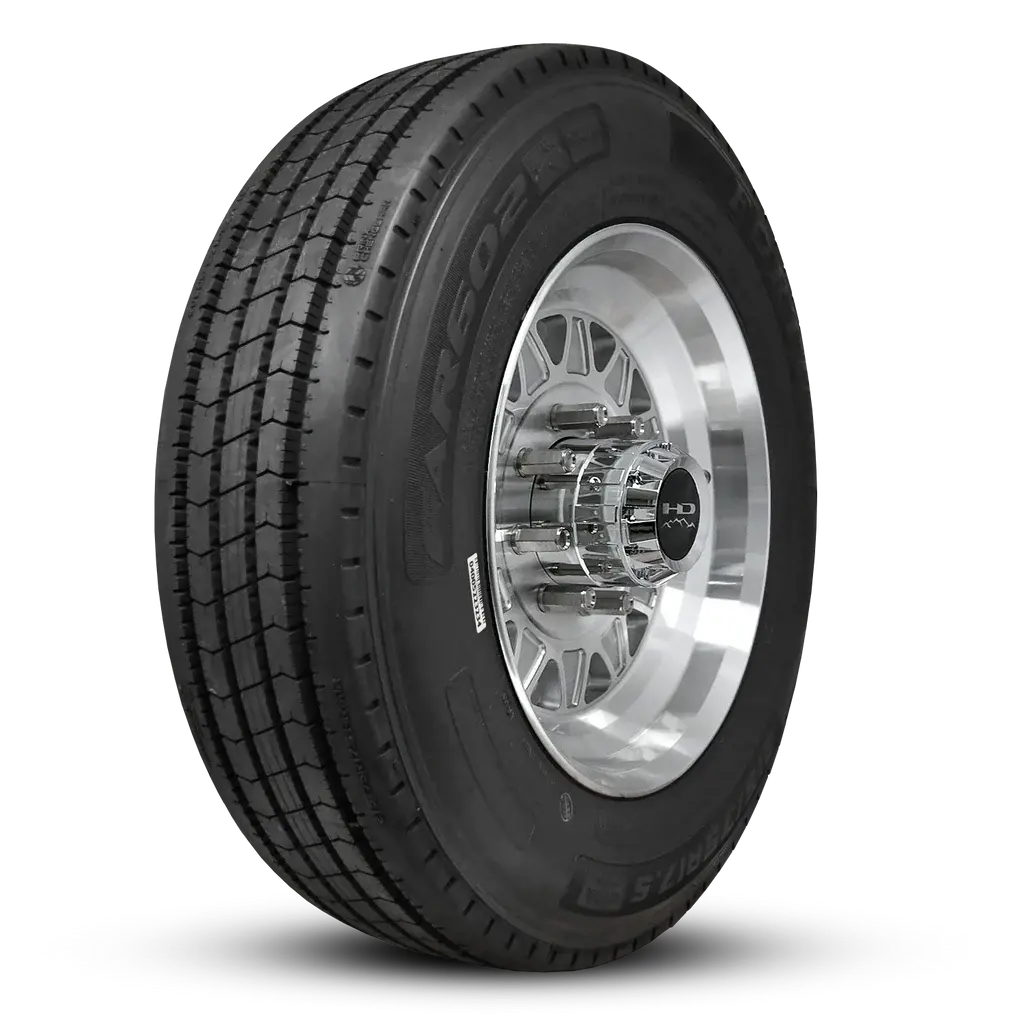 215/75R17.5 16-Ply Trailer Tire On 17.5" 8-6.5 Lug Centric Gloss Silver Machined Face Hdt Forged Wheel 1