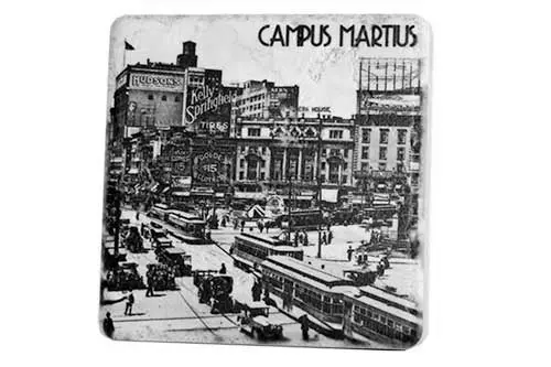 Historic Campus Martius Black & White Porcelain Tile Coaster 1