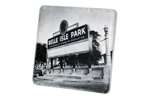 Historic Belle Isle Park Sign Black & White Porcelain Tile Coaster 1