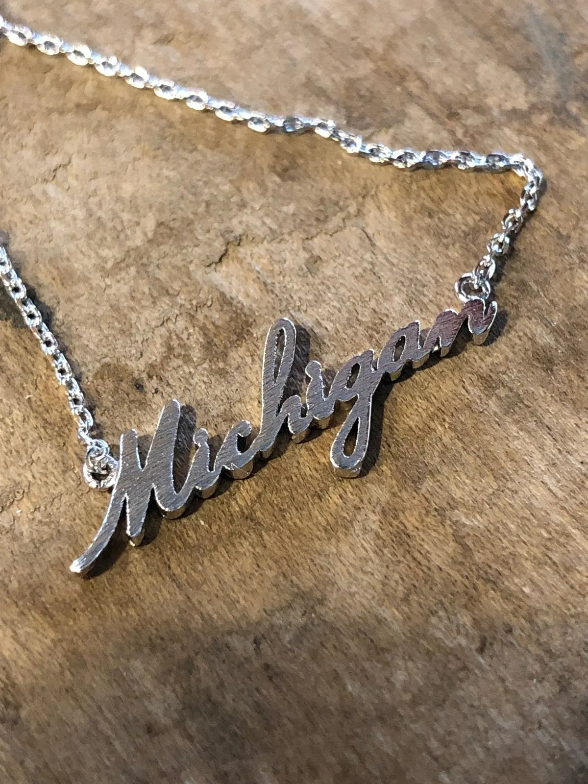 Michigan Script Dainty Necklace / Silver 1