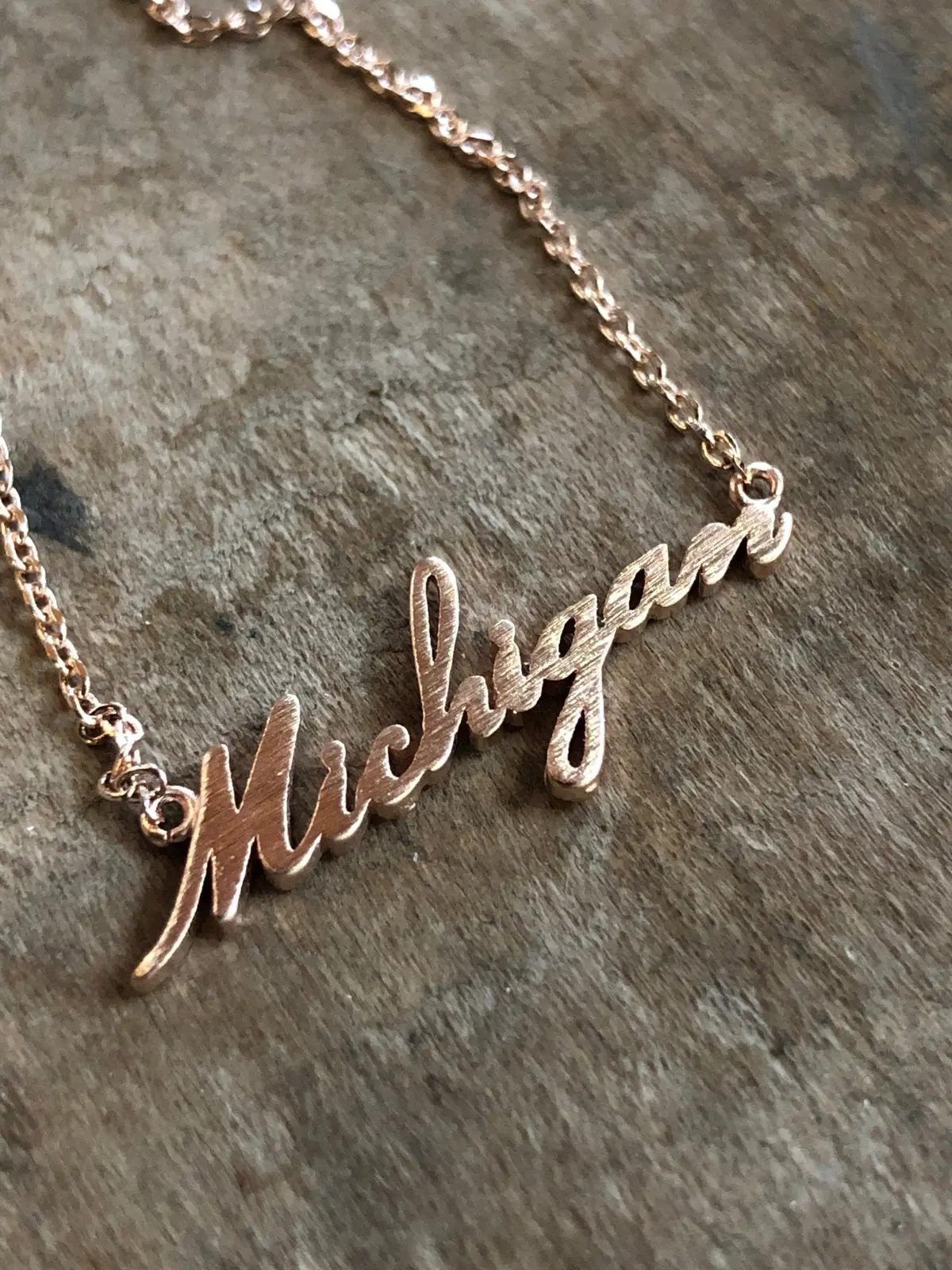 Michigan Script Dainty Necklace / Rose Gold 1