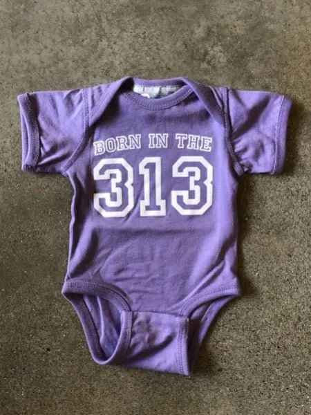 Born In The 313 Onesie / Lavender / Baby 1