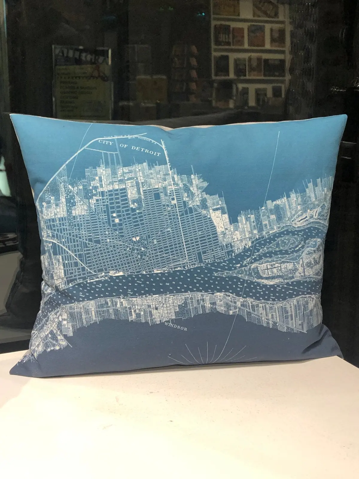 Hand-Made 16" X 13" Teal Detroit + Belle Isle Pillow 1