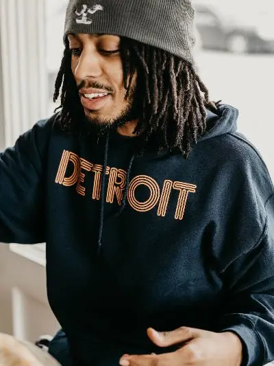 Detroit Neon Pullover Hooded Sweatshirt / Orange + Navy / Unisex 1