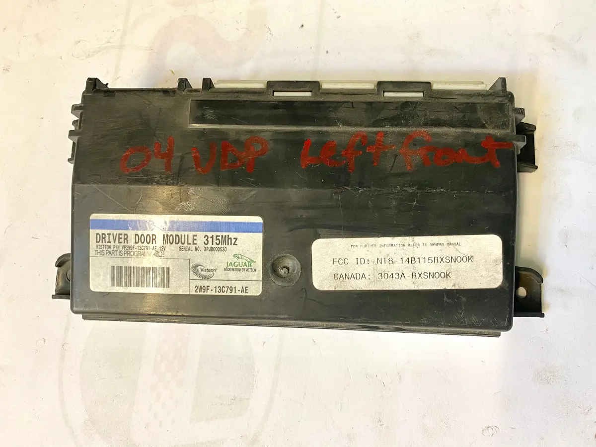 Used Jaguar Left Front Door Module Part #2W9f-13C791-Ae/C2c10664. Fits Jaguar Xj8, Jaguar Xjr, Jaguar Xk 2003-2009. 1