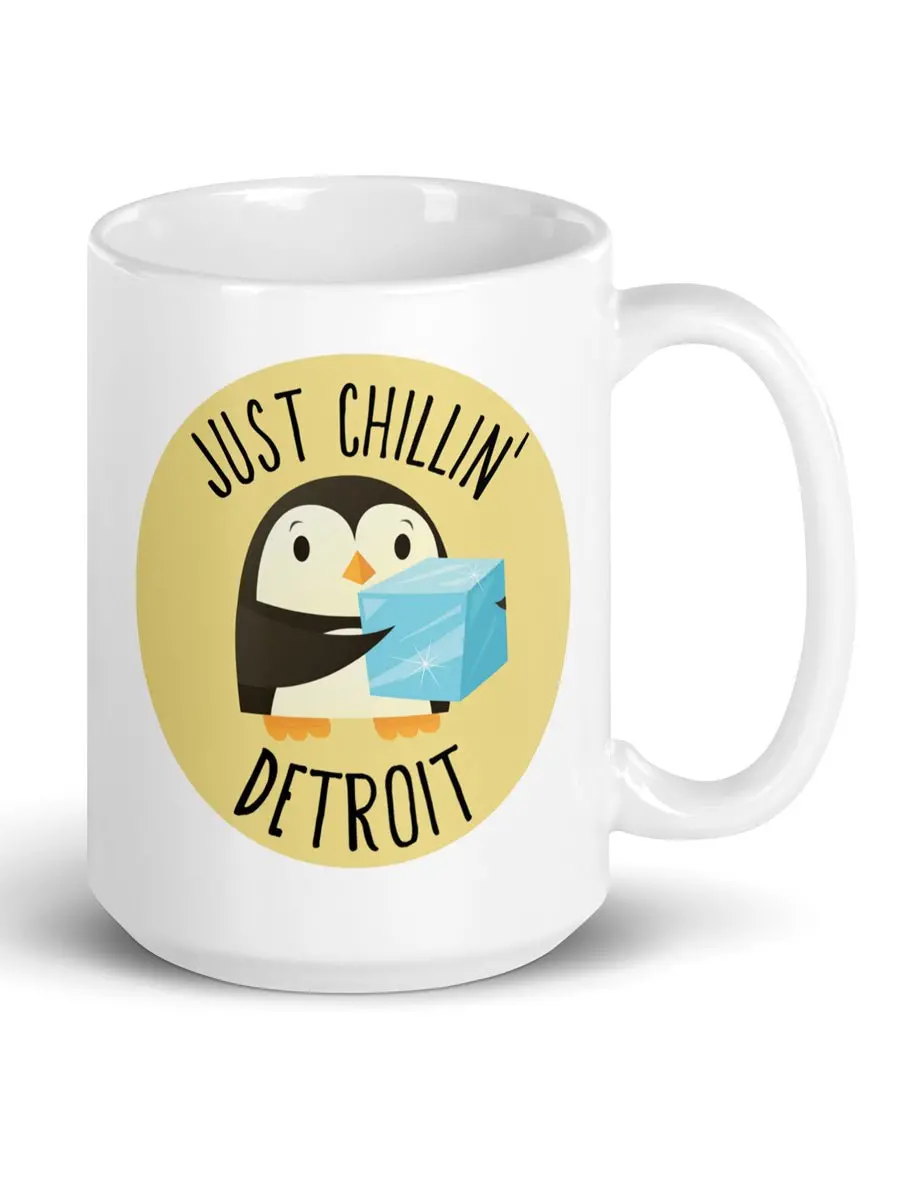 Just Chillin' Detroit Ceramic Coffee Mug 15 Oz - White / Black 1