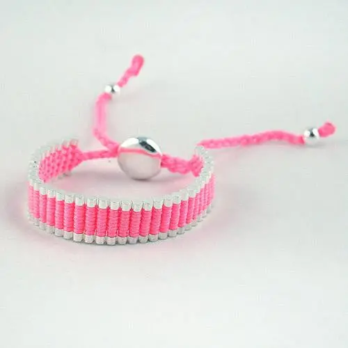 Adjustable Friendship Silver Links Bracelet - Pink 1