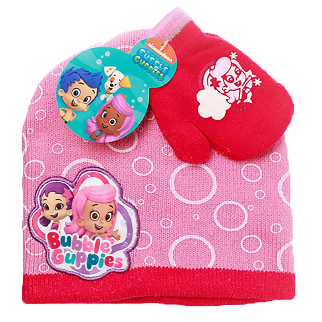 Bubble Guppies Winter Hat And Gloves (Pink - Size 2-3) 1