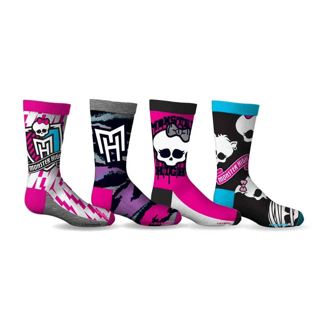 Monster High Girls Crew Socks (4-Pack - 5-7 Sock Size  5-10 Shoe Size) 1