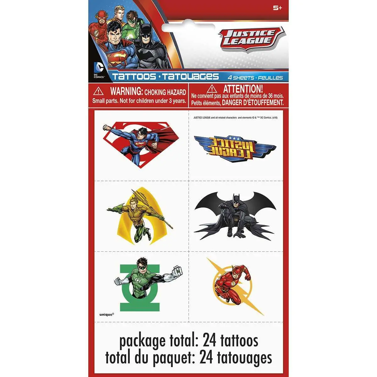 Justice League Temporary Tattoo Sheets (4 Per Pack) 1