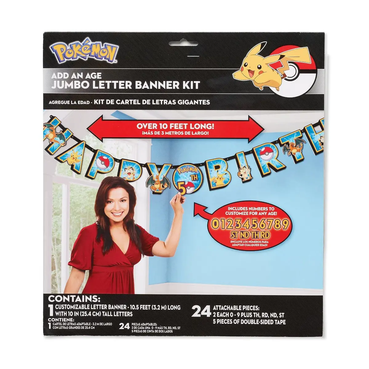 Pokemon Pikachu & Friends Jumbo Add-An-Age Letter Party Banner 1