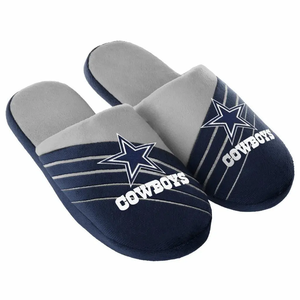 Nfl Dallas Cowboys Big Logo Stripe Slippers (Men's Medium - Size 11-12 Us) 1