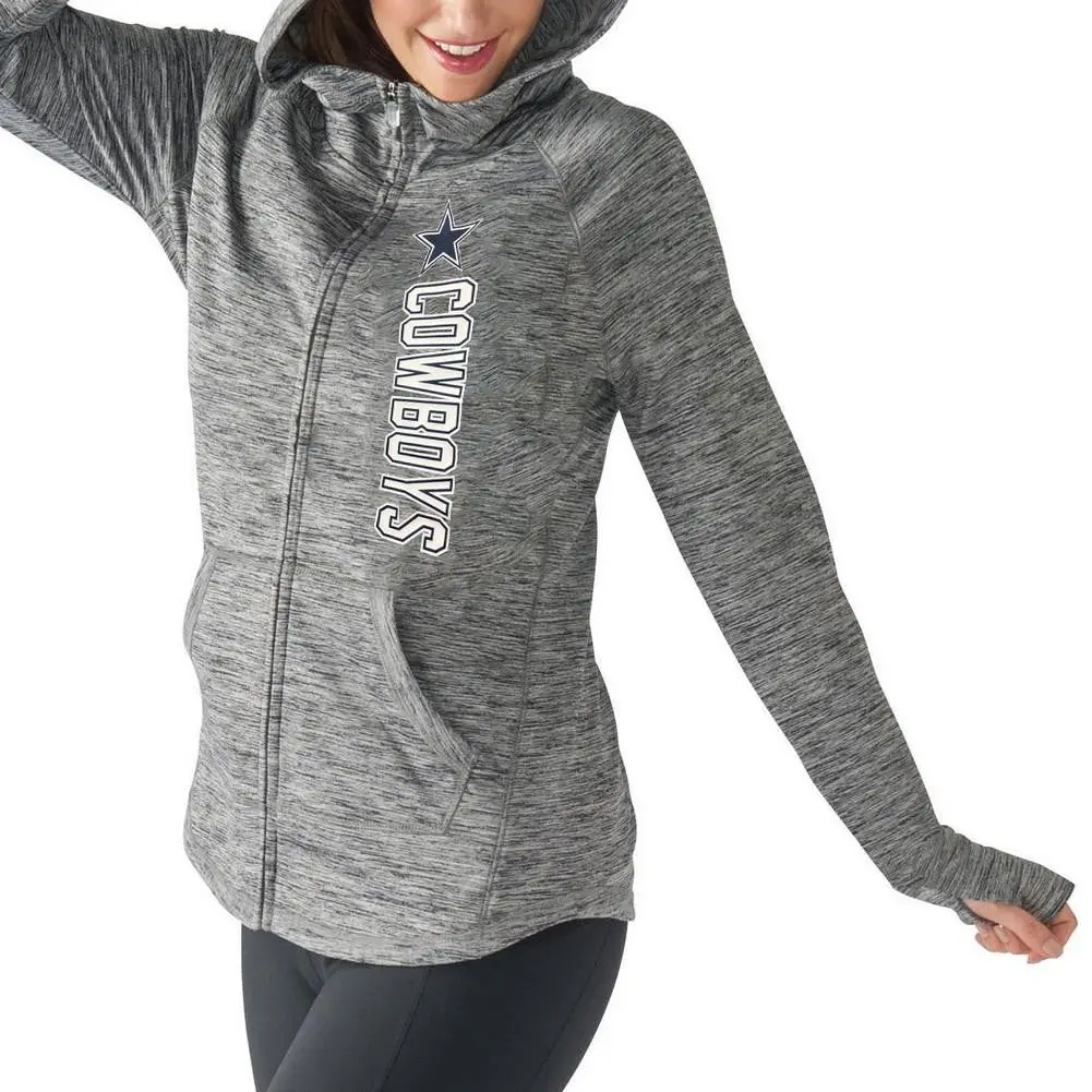 Nfl Dallas Cowboys Women's Recovery Grey Full Zip Hoodie - L 1
