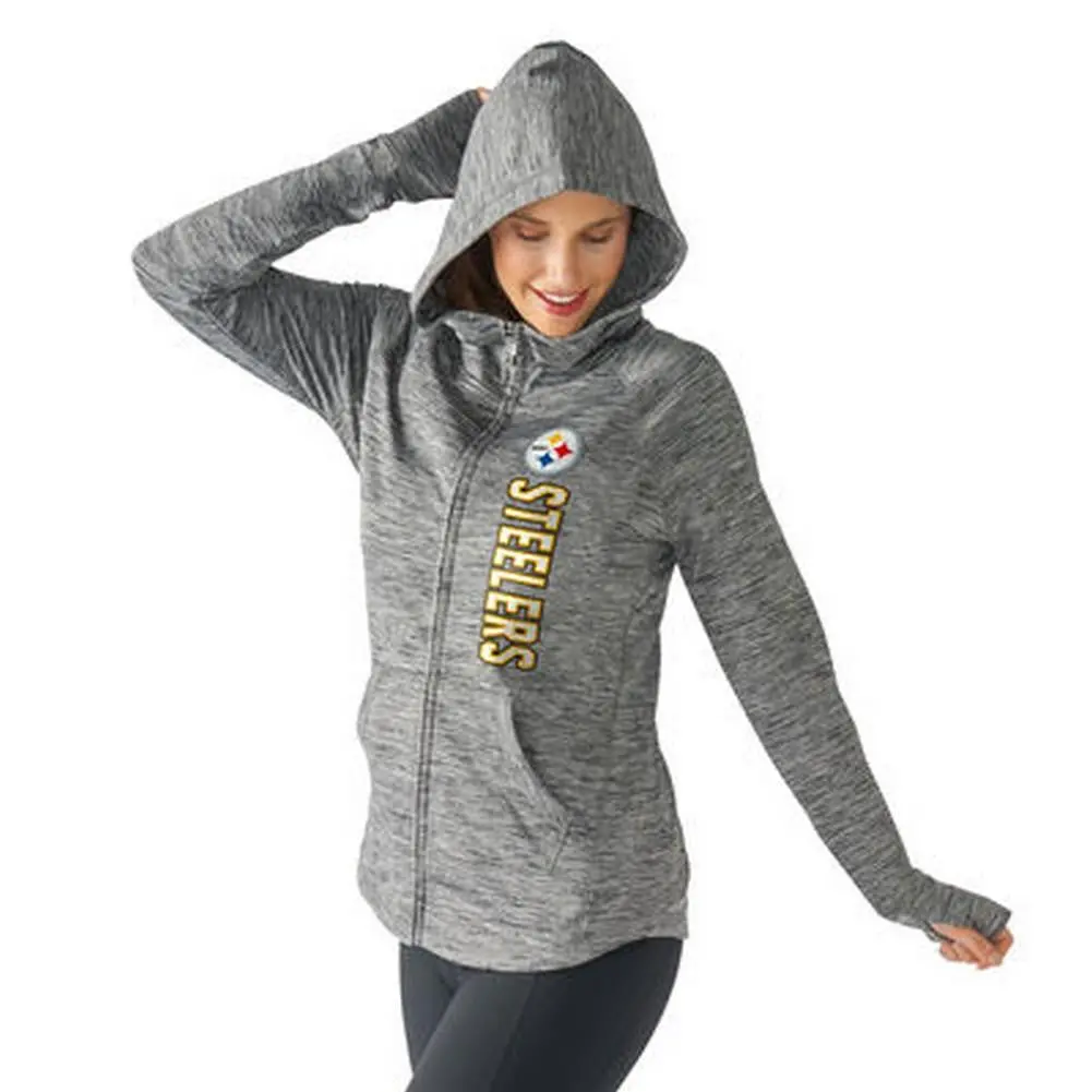 Nfl Pittsburgh Steelers Women's Recovery Grey Full Zip Hoodie - L 1