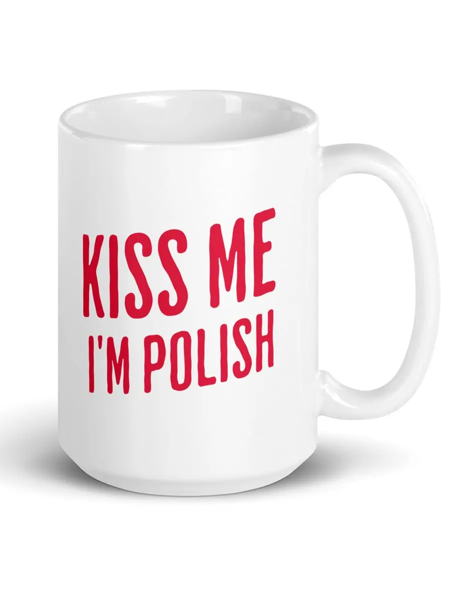 Kiss Me I'm Polish Ceramic Coffee Mug 15 Oz - White / Red 1