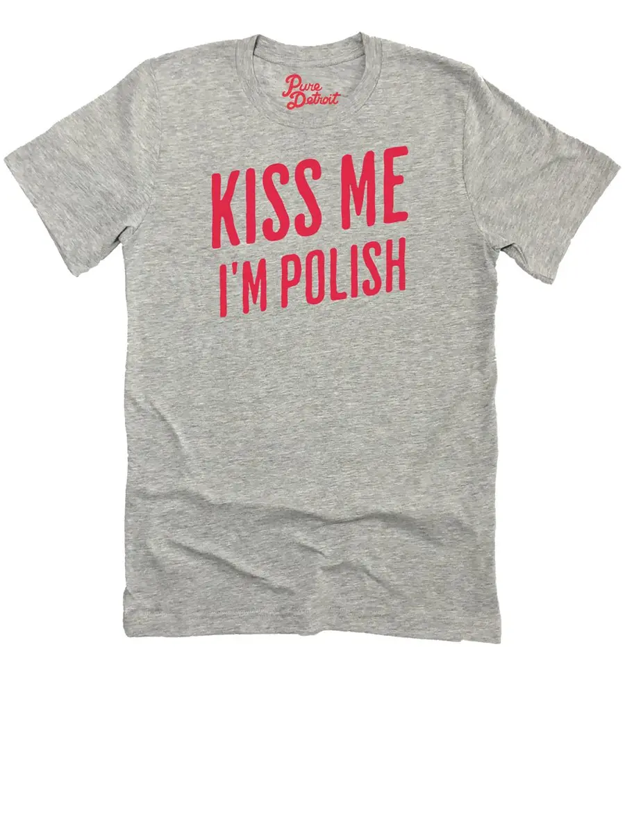 Kiss Me I'm Polish Premium Unisex T-Shirt - Athletic Gray / Red 2