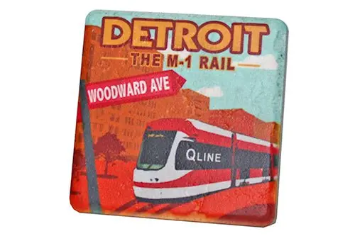 M1 Rail Travel Poster Porcelain Tile Coaster 1