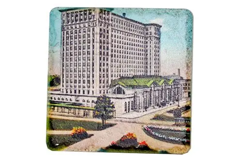 Vintage Michigan Central Station Drive Porcelain Tile Coaster 1