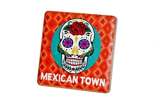Mexican Town Skull Porcelain Tile Coaster 1