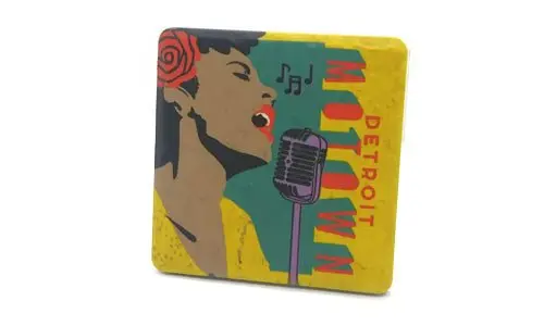 Detroit Motown Illustration Porcelain Tile Coaster 1
