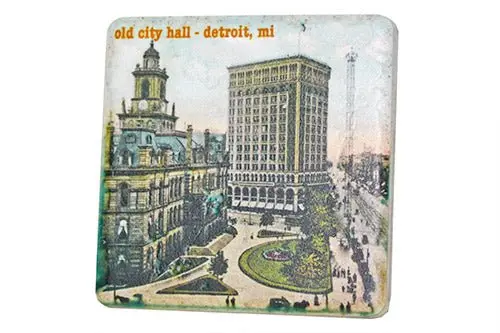 Vintage Old Detroit City Hall Porcelain Tile Coaster 1