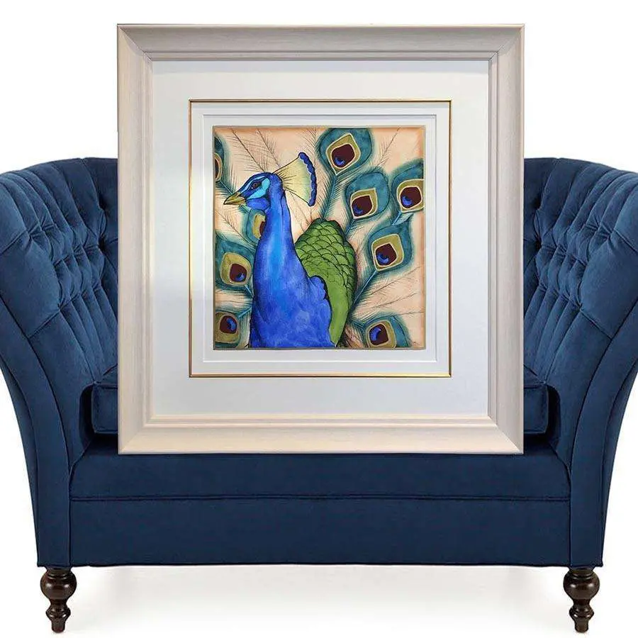 Blue Peacock (Embellished Print) 1