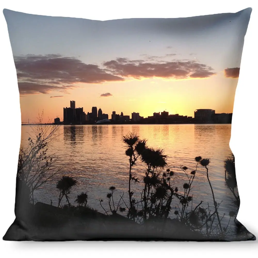 Detroit Throw Pillow - Sunset On The River 1