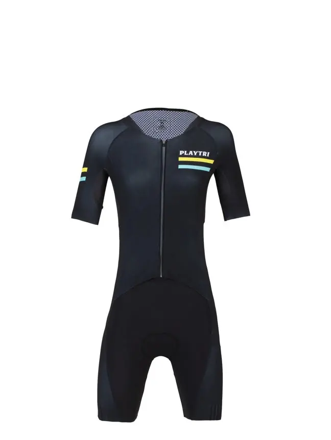Playtri Women's Sleeved Tri Suit Black For Triathlon, Swimming, Biking, Running 1