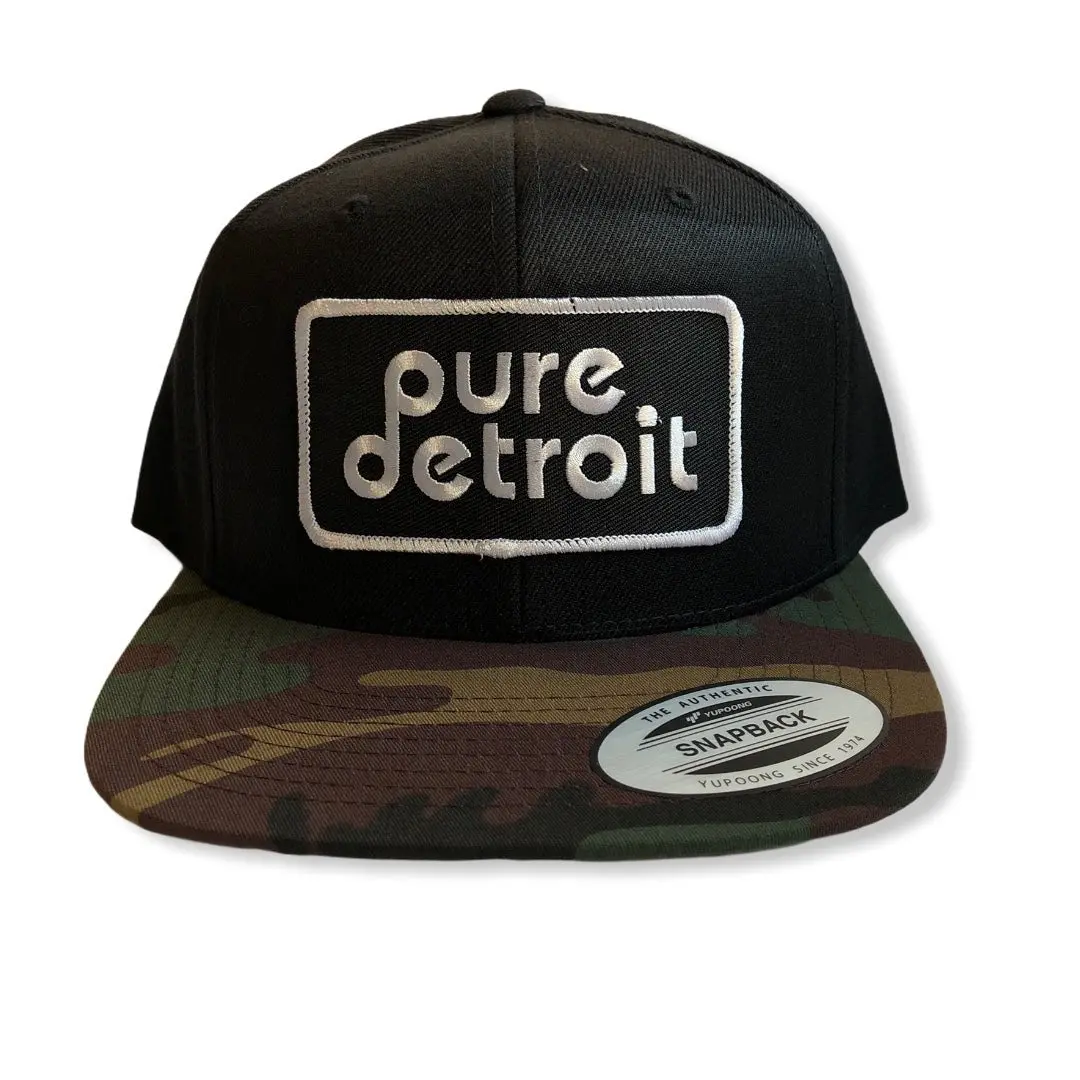 Pure Detroit Snapback Hat / Black + Camo 1
