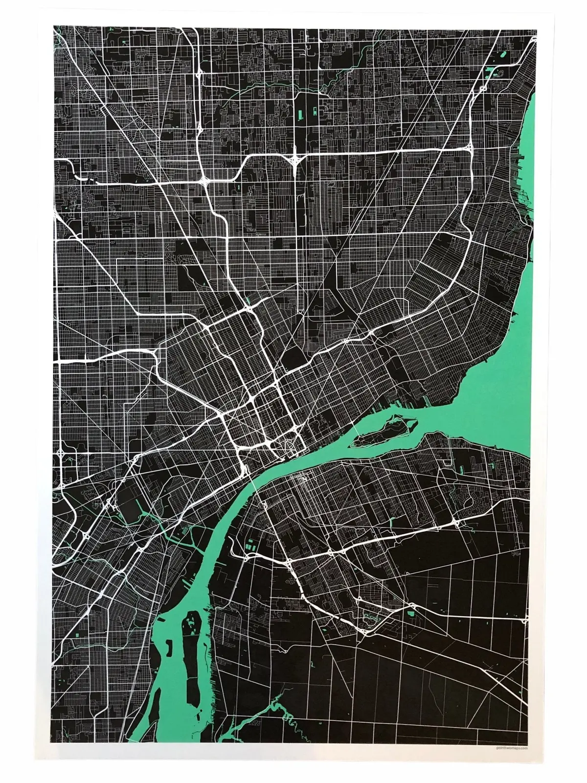 12" X 18" Detroit City Map Print - Black (No Words) 1