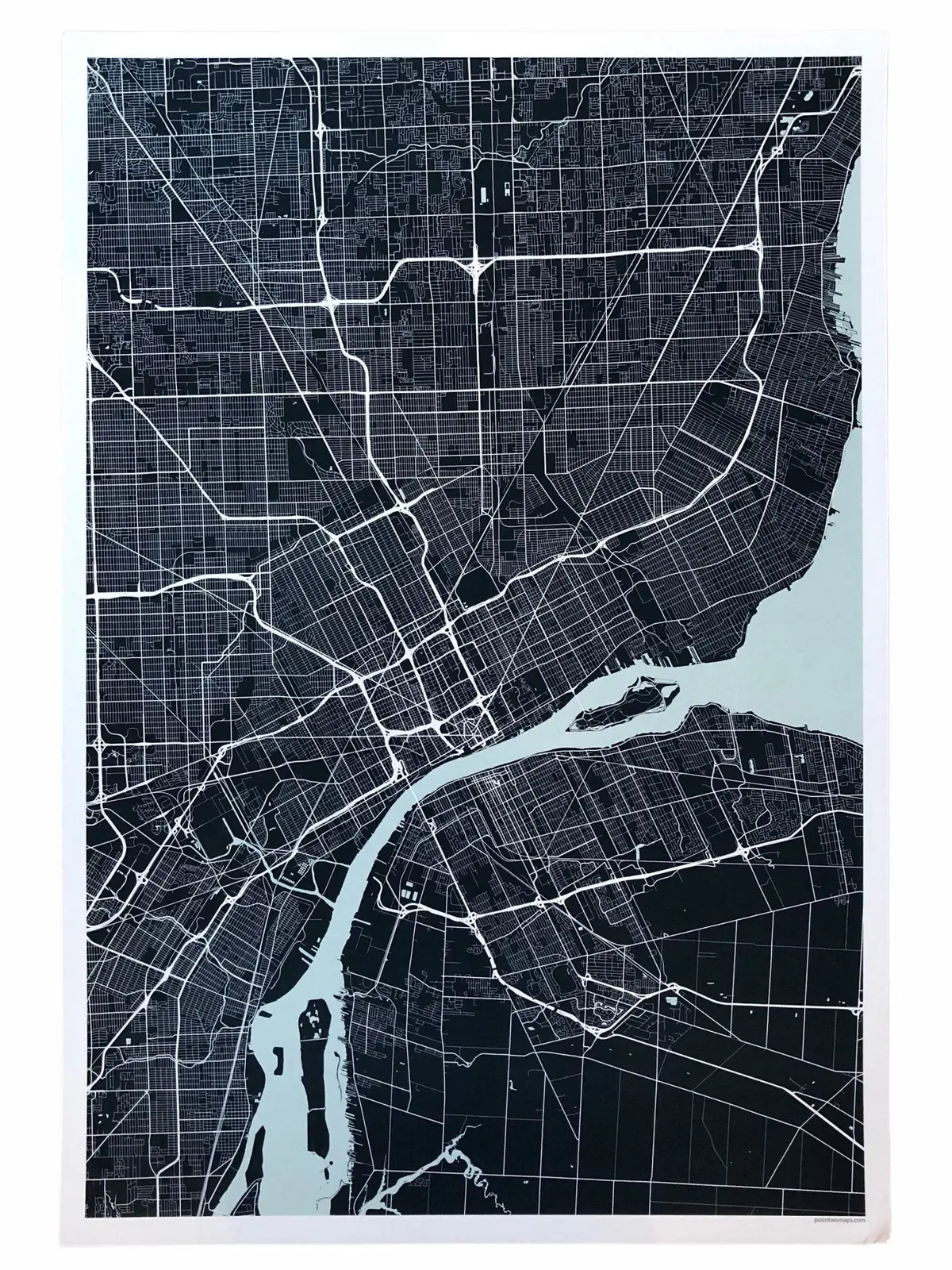12" X 18" Detroit City Map Print - Blues (No Name) 1