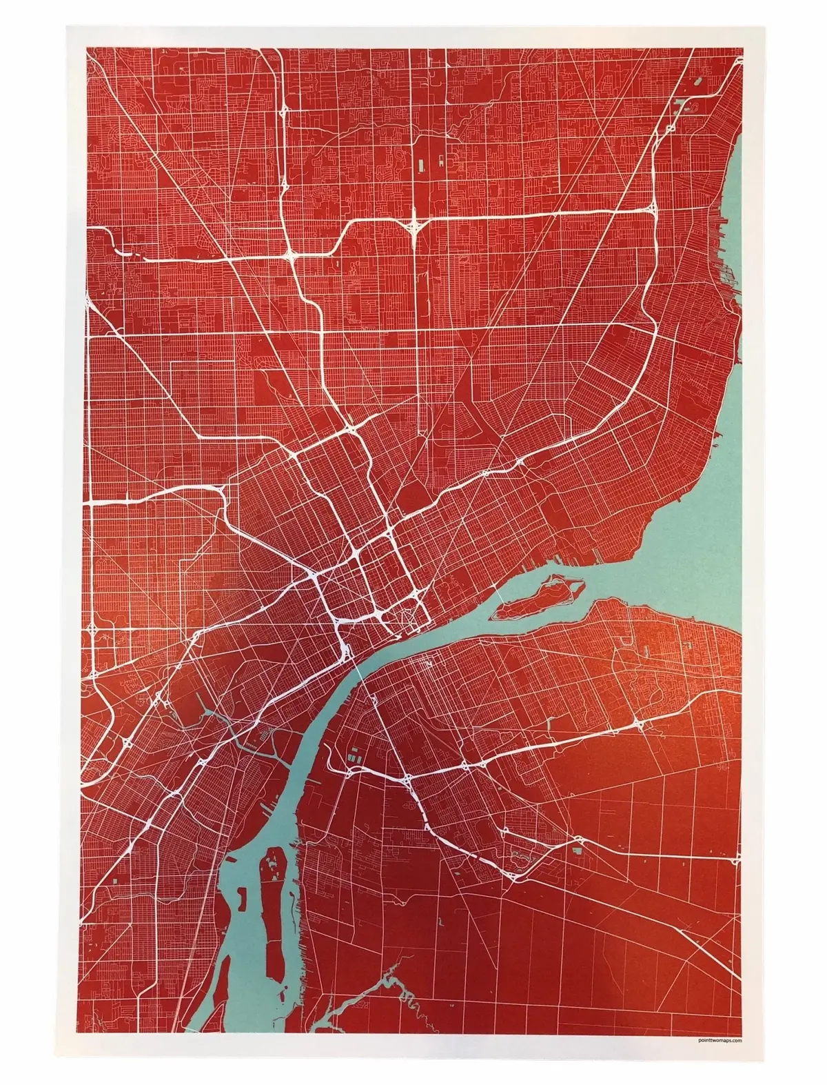12" X 18" Detroit City Map Print - Sienna (No Words) 1