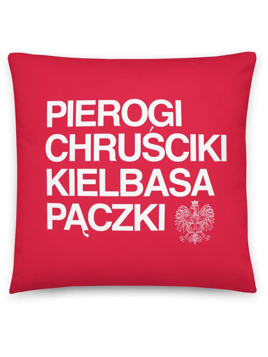 Pierogi Chrusciki Kielbasa Paczki Throw Pillow - 18" X 18" - Red/ White 1