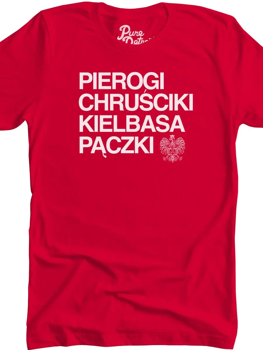 Pierogi Chursciki Kielbasa Paczki Premium Unisex T-Shirt - Red / White 1