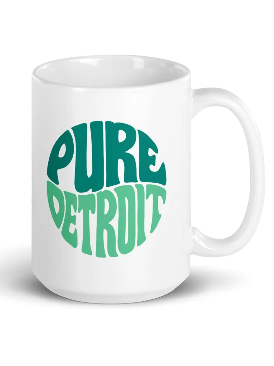 Pure Detroit 70'S Retro Ceramic Coffee Mug 15 Oz  - White / Greens 1