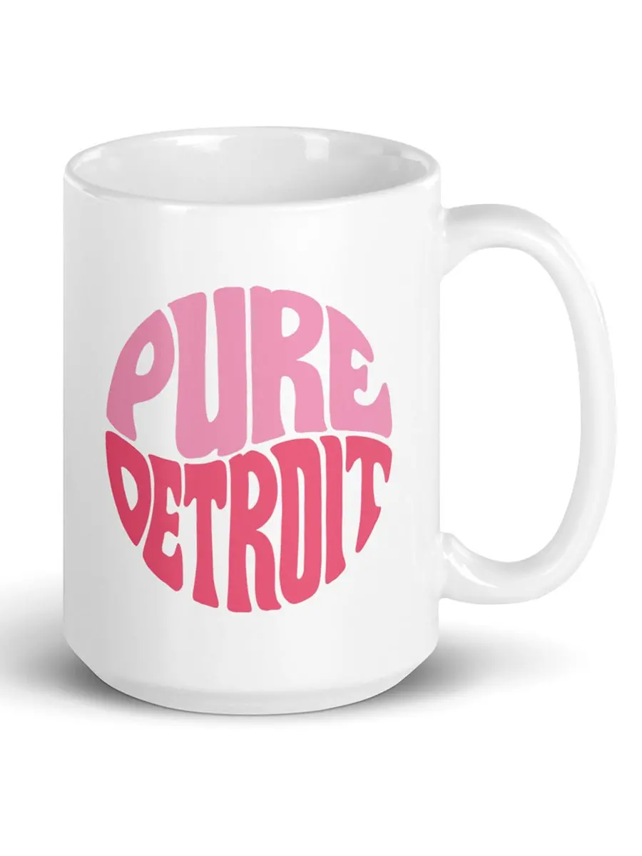 Pure Detroit 70'S Retro Ceramic Coffee Mug 15 Oz - White / Pinks 1