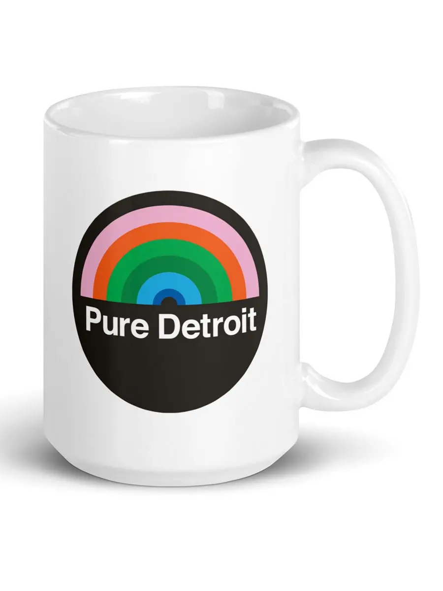 Pure Detroit Retro Rainbow Ceramic Coffee Mug 15 Oz - White / Multicolor 1